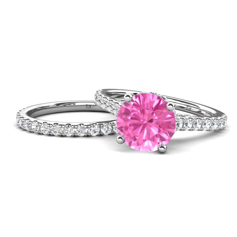 Kalina 2.67 ctw Created Pink Sapphire (7.00 mm) Accented Lab Grown Diamonds Bridal Set Ring  