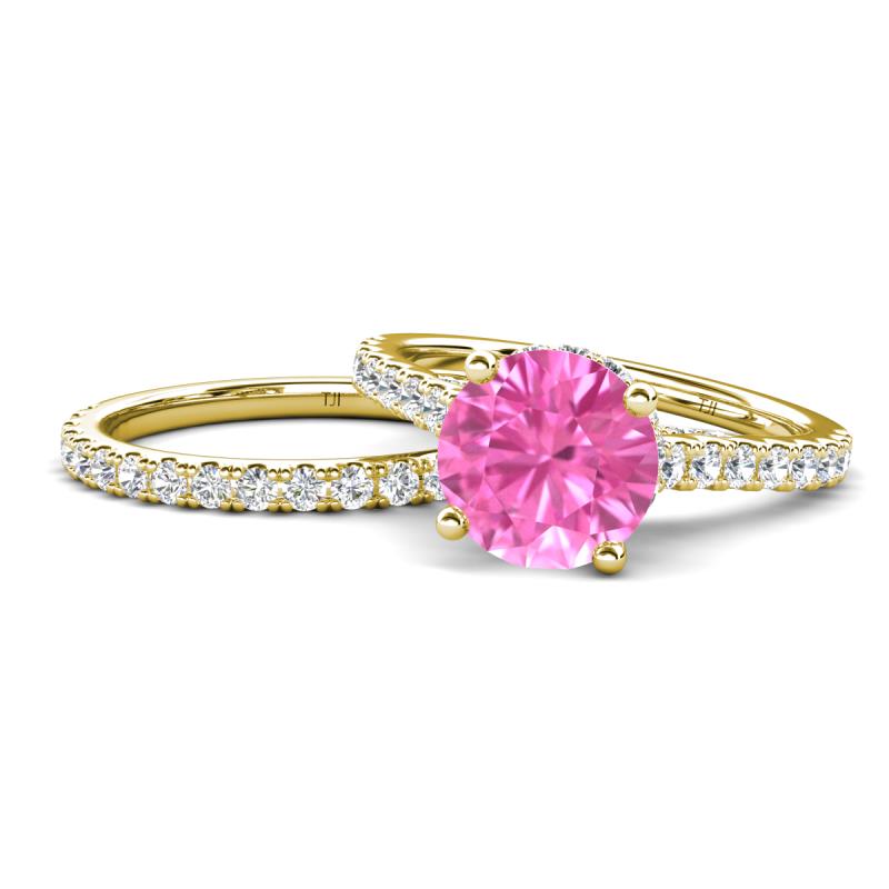 Kalina 2.67 ctw Created Pink Sapphire (7.00 mm) Accented Lab Grown Diamonds Bridal Set Ring  