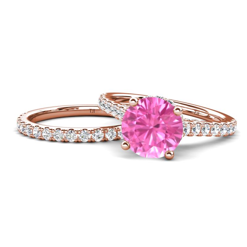 Kalina 2.67 ctw Created Pink Sapphire (7.00 mm) Accented Lab Grown Diamonds Bridal Set Ring  