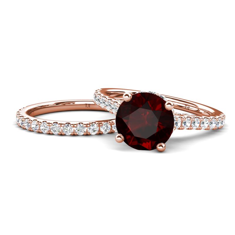 Kalina 2.17 ctw Red Garnet (7.00 mm) Accented Lab Grown Diamonds Bridal Set Ring  