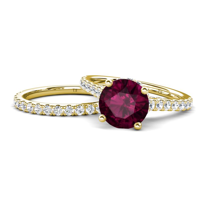 Kalina 2.17 ctw Rhodolite Garnet (7.00 mm) Accented Lab Grown Diamonds Bridal Set Ring  