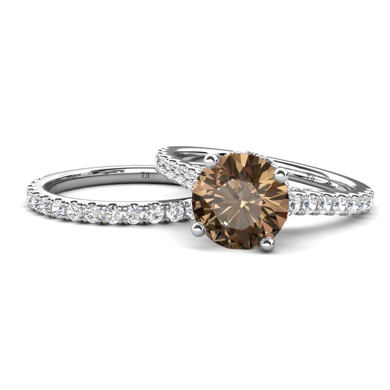 Kalina 2.00 ctw Smoky Quartz (7.00 mm) Accented Lab Grown Diamonds Bridal Set Ring  