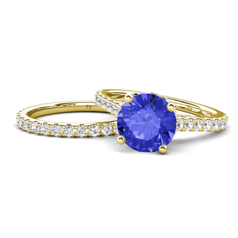 Kalina 2.00 ctw Tanzanite (7.00 mm) Accented Lab Grown Diamonds Bridal Set Ring  