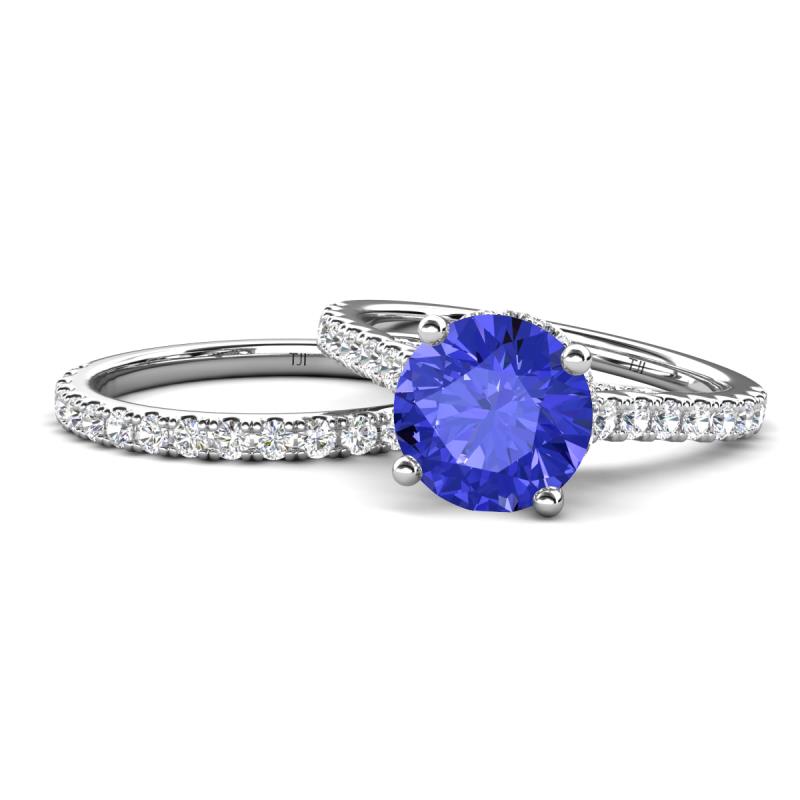 Kalina 2.00 ctw Tanzanite (7.00 mm) Accented Lab Grown Diamonds Bridal Set Ring  