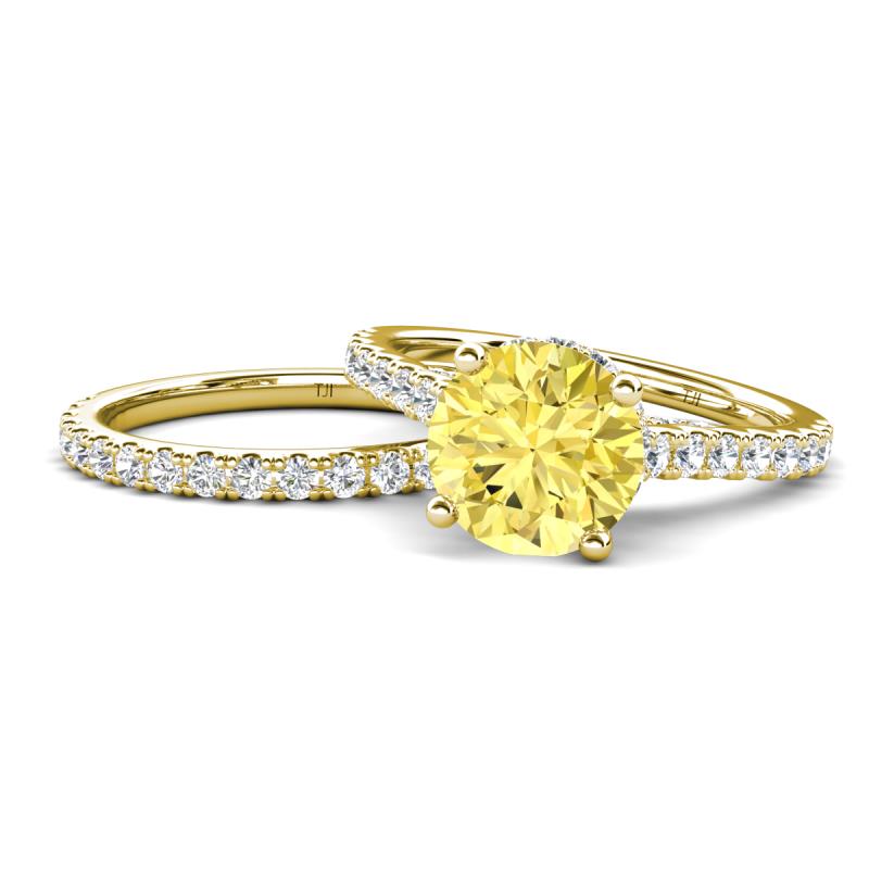 Kalina 2.67 ctw Created Yellow Sapphire (7.00 mm) Accented Lab Grown Diamonds Bridal Set Ring  