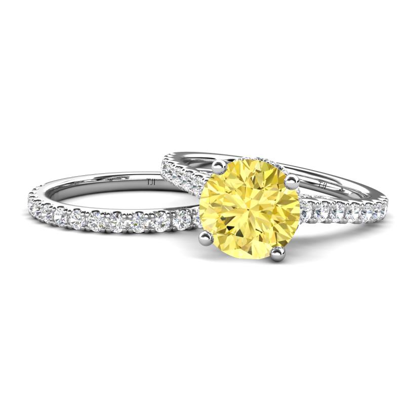 Kalina 2.67 ctw Created Yellow Sapphire (7.00 mm) Accented Lab Grown Diamonds Bridal Set Ring  