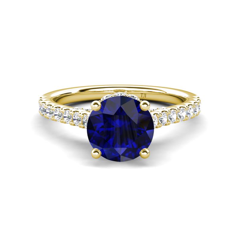 Kalina 2.25 ctw Blue Sapphire (7.00 mm) Accented Lab Grown Diamonds Halo Engagement Ring 