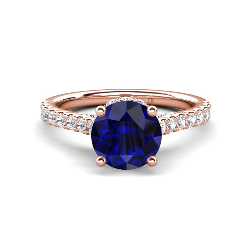 Kalina 2.25 ctw Blue Sapphire (7.00 mm) Accented Lab Grown Diamonds Halo Engagement Ring 