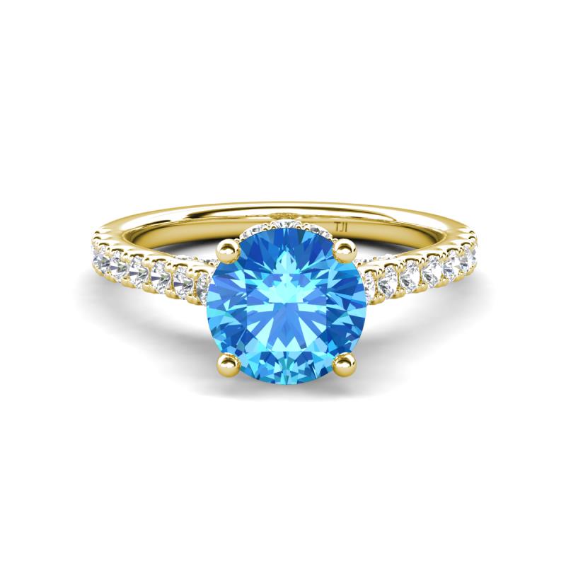 Kalina 1.85 ctw Blue Topaz (7.00 mm) Accented Lab Grown Diamonds Halo Engagement Ring 