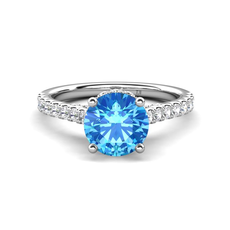 Kalina 1.85 ctw Blue Topaz (7.00 mm) Accented Lab Grown Diamonds Halo Engagement Ring 