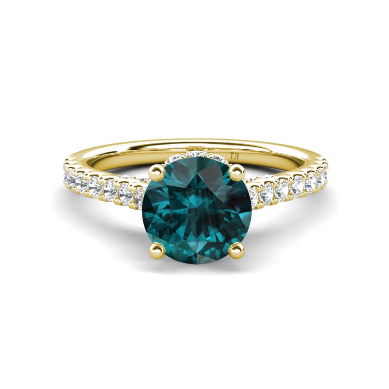 Kalina 1.85 ctw London Blue Topaz (7.00 mm) Accented Lab Grown Diamonds Halo Engagement Ring 