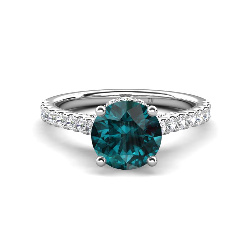 Kalina 1.85 ctw London Blue Topaz (7.00 mm) Accented Lab Grown Diamonds Halo Engagement Ring 