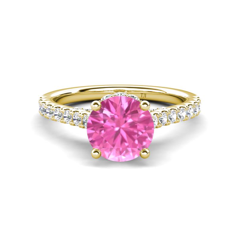 Kalina 2.45 ctw Created Pink Sapphire (7.00 mm) Accented Lab Grown Diamonds Halo Engagement Ring 