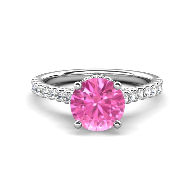 Kalina 2.45 ctw Created Pink Sapphire (7.00 mm) Accented Lab Grown Diamonds Halo Engagement Ring 