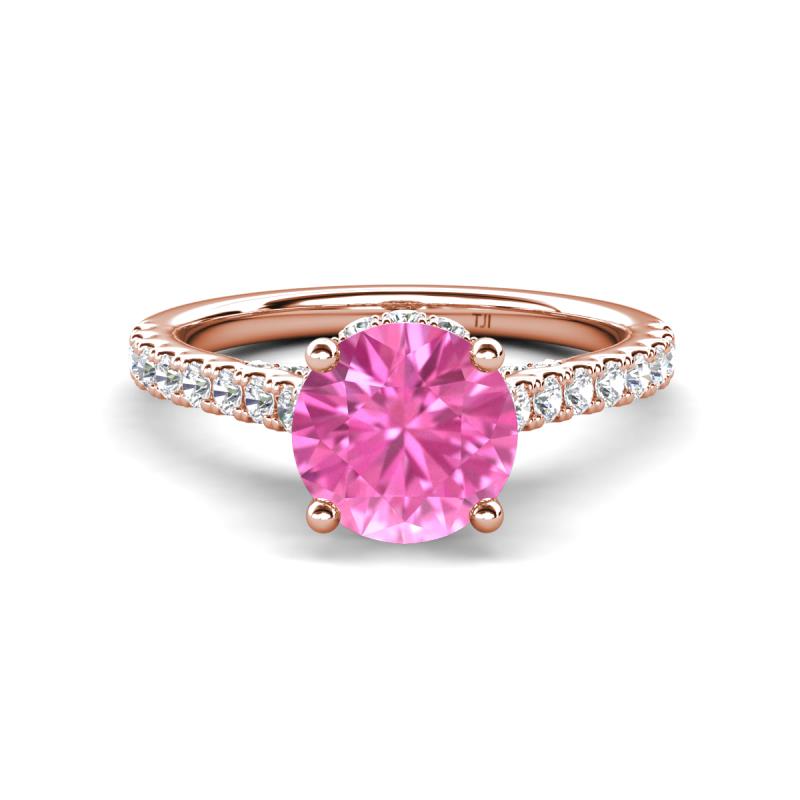 Kalina 2.45 ctw Created Pink Sapphire (7.00 mm) Accented Lab Grown Diamonds Halo Engagement Ring 