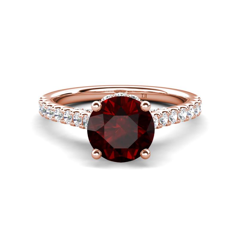 Kalina 1.95 ctw Red Garnet (7.00 mm) Accented Lab Grown Diamonds Halo Engagement Ring 