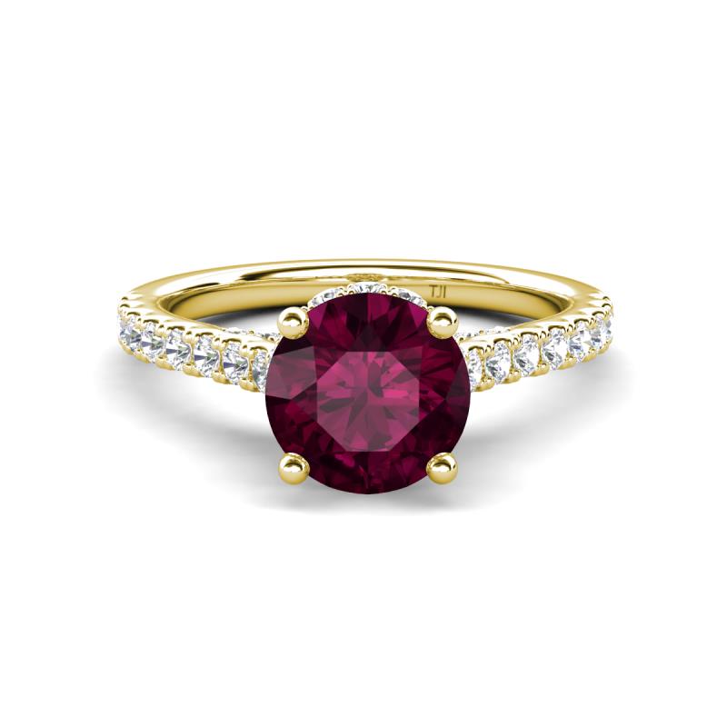 Kalina 1.95 ctw Rhodolite Garnet (7.00 mm) Accented Lab Grown Diamonds Halo Engagement Ring 