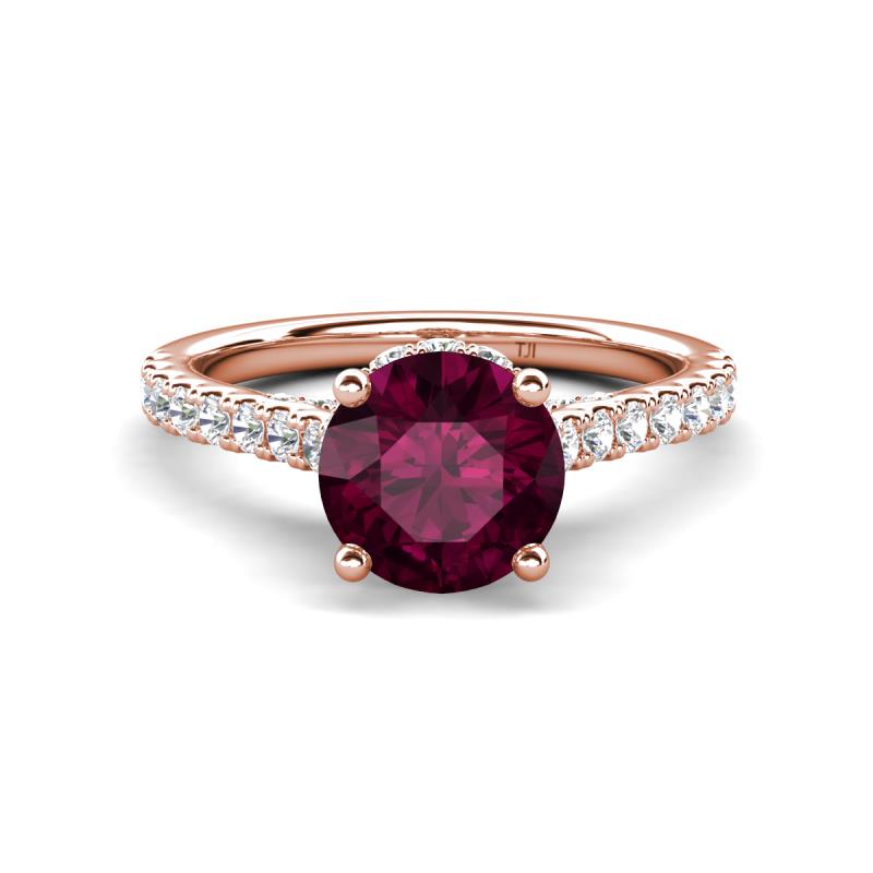 Kalina 1.95 ctw Rhodolite Garnet (7.00 mm) Accented Lab Grown Diamonds Halo Engagement Ring 