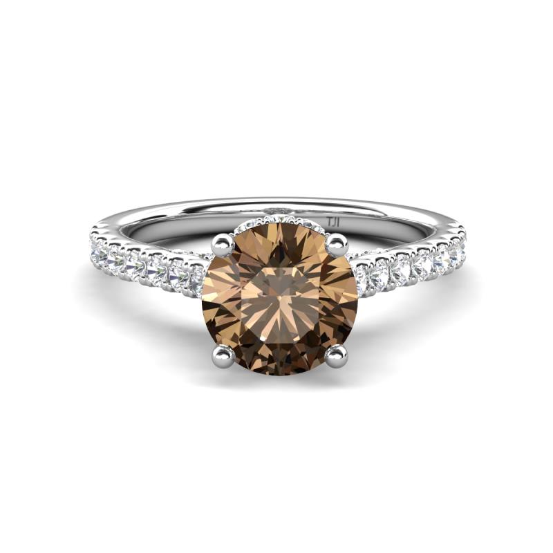 Kalina 1.79 ctw Smoky Quartz (7.00 mm) Accented Lab Grown Diamonds Halo Engagement Ring 