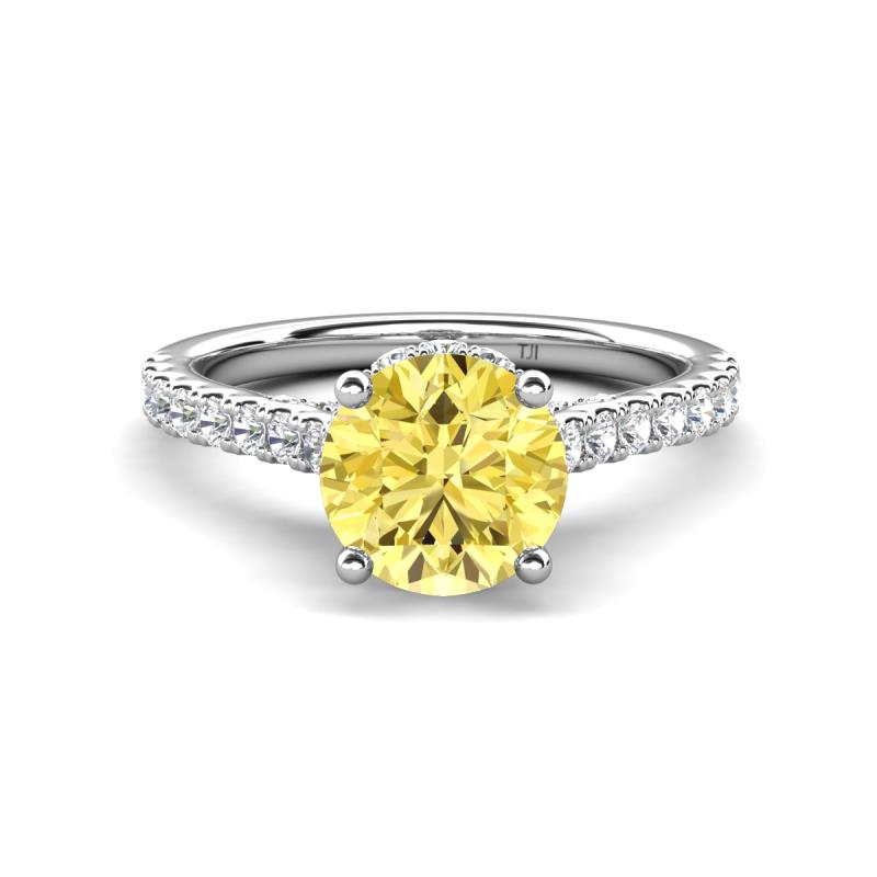 Kalina 2.45 ctw Created Yellow Sapphire (7.00 mm) Accented Lab Grown Diamonds Halo Engagement Ring 