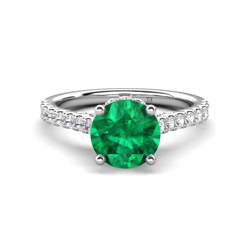 Kalina 2.00 ctw Emerald (7.00 mm) Accented Lab Grown Diamonds Halo Engagement Ring 