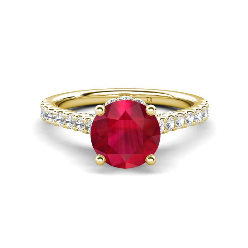 Kalina 2.10 ctw Ruby (7.00 mm) Accented Lab Grown Diamonds Halo Engagement Ring 