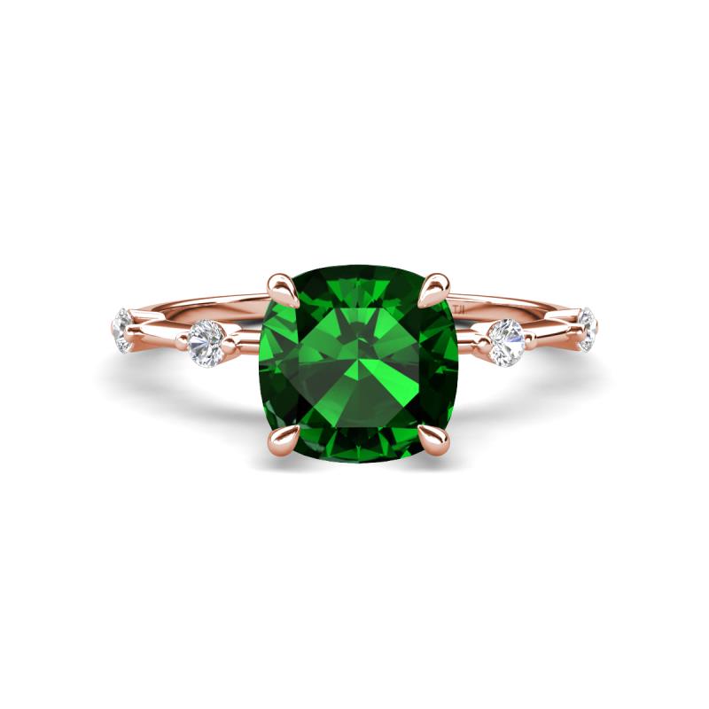 Nuria 2.26 ctw Cushion Shape Created Emerald (8.00 mm) accented Natural Diamonds Engagement Ring 