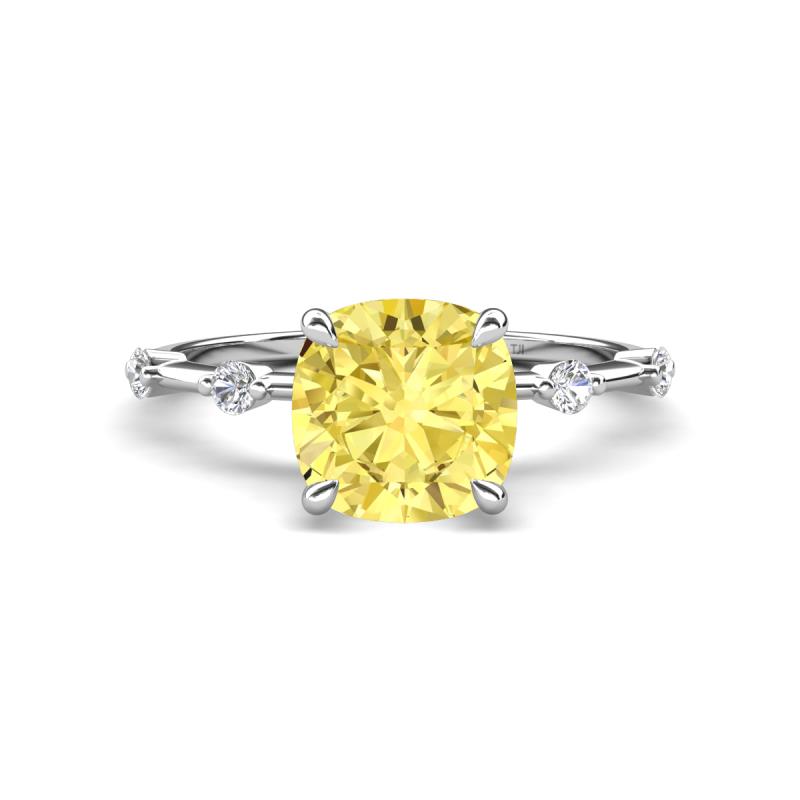 Nuria 3.30 ctw Cushion Shape Created Yellow Sapphire (8.00 mm) accented Natural Diamonds Engagement Ring 