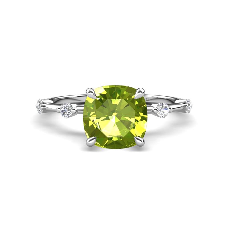 Nuria 2.51 ctw Cushion Shape Peridot (8.00 mm) accented Natural Diamonds Engagement Ring 