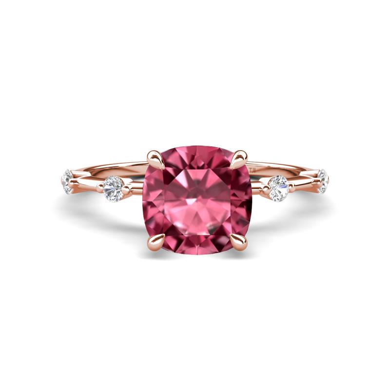 Nuria 2.11 ctw Cushion Shape Pink Tourmaline (8.00 mm) accented Natural Diamonds Engagement Ring 