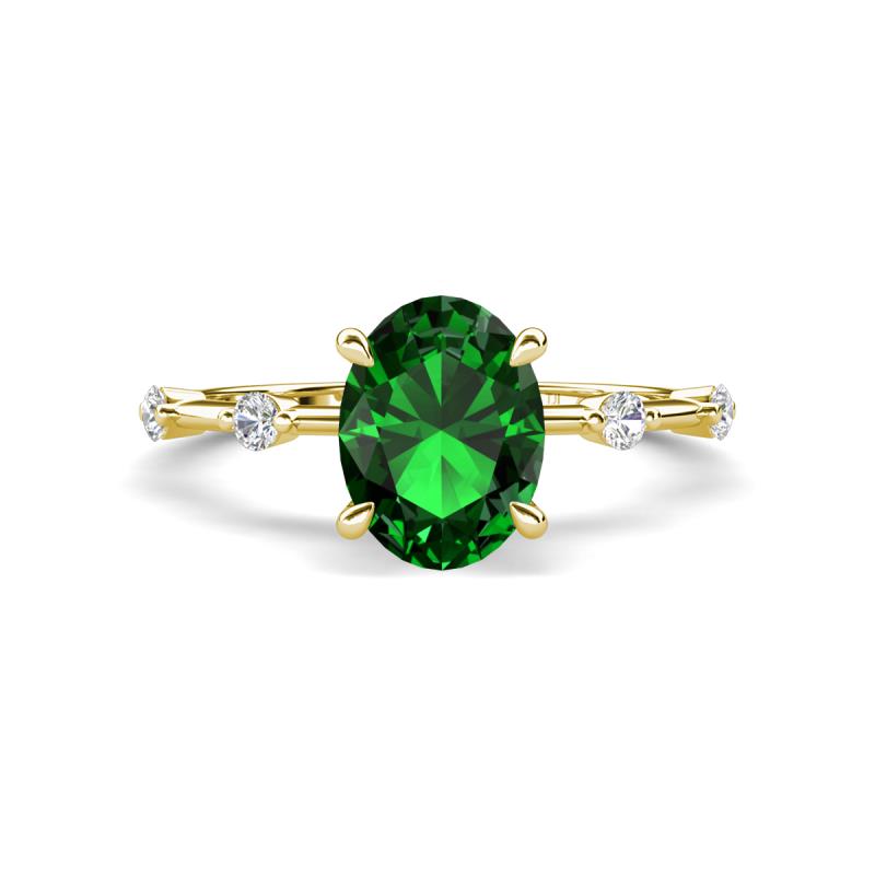 Nuria 1.76 ctw Oval Shape Created Emerald (9X7 mm) accented Natural Diamonds Engagement Ring 