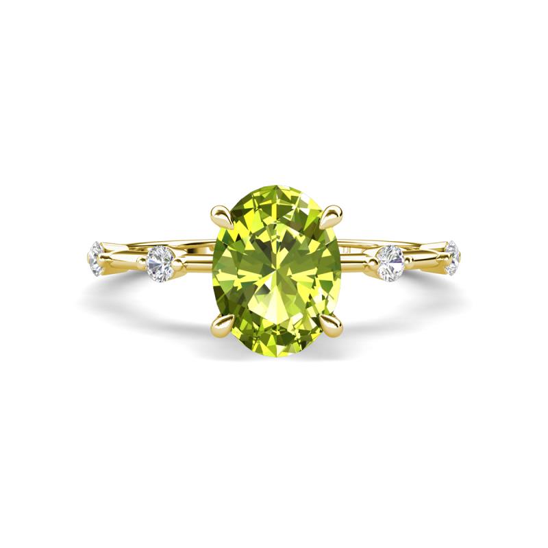 Nuria 2.11 ctw Oval Shape Peridot (9X7 mm) accented Natural Diamonds Engagement Ring 