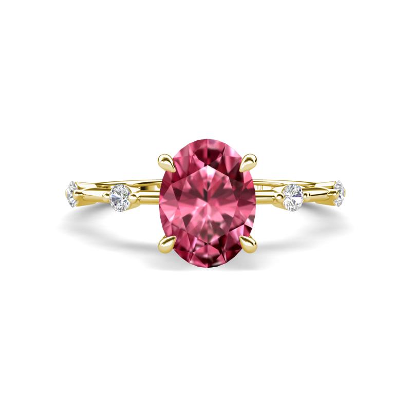 Nuria 1.76 ctw Oval Shape Pink Tourmaline (9X7 mm) accented Natural Diamonds Engagement Ring 