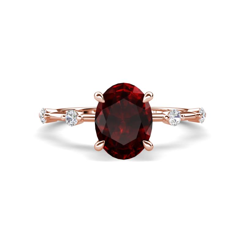 Nuria 2.31 ctw Oval Shape Red Garnet (9X7 mm) accented Natural Diamonds Engagement Ring 