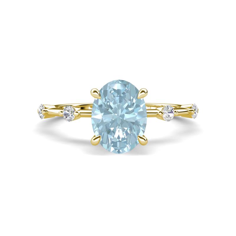 Nuria 1.86 ctw Oval Shape Aquamarine (9X7 mm) accented Natural Diamonds Engagement Ring 