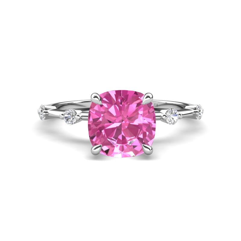 Nuria 2.11 ctw Cushion Shape Created Pink Sapphire (7.00 mm) accented Natural Diamonds Engagement Ring 