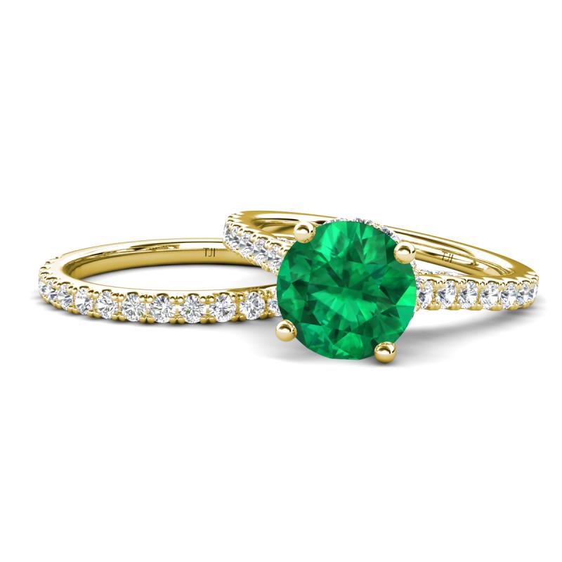 Kalina 2.22 ctw Emerald (7.00 mm) Accented Lab Grown Diamonds Bridal Set Ring  