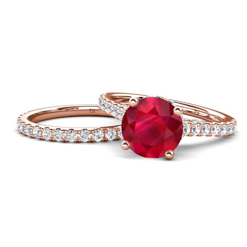 Kalina 2.32 ctw Ruby (7.00 mm) Accented Lab Grown Diamonds Bridal Set Ring  