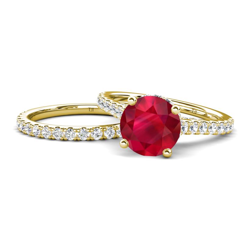 Kalina 2.32 ctw Ruby (7.00 mm) Accented Lab Grown Diamonds Bridal Set Ring  