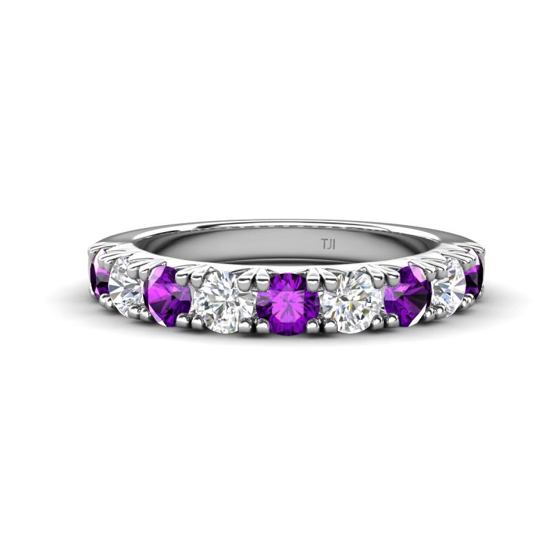 Malaine 0.80 ctw Amethyst and Lab Grown Diamonds (3.00 mm) 9 Stone Wedding Band 