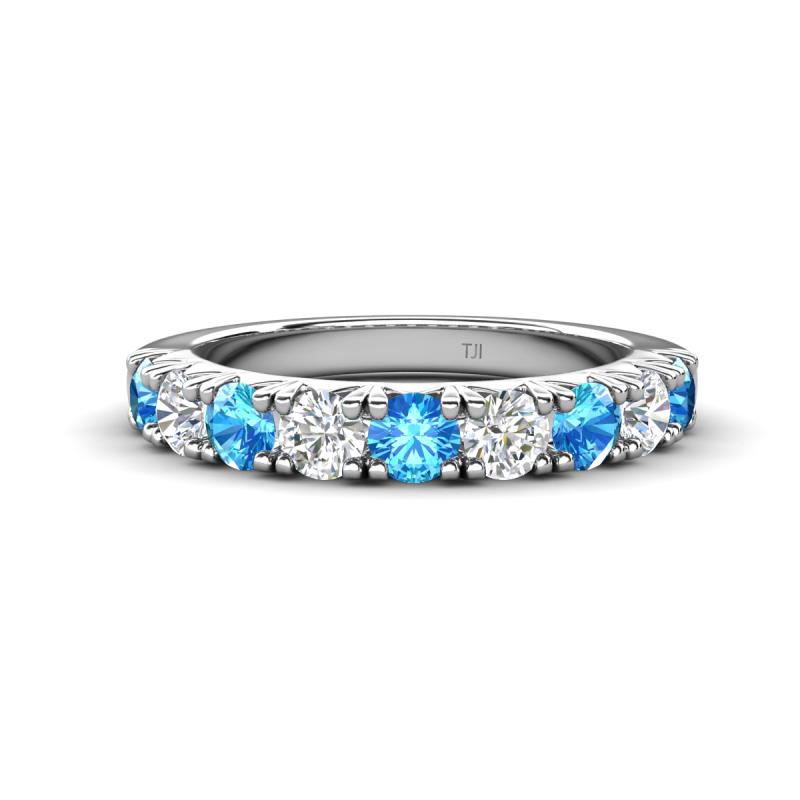 Malaine 0.85 ctw Blue Topaz and Lab Grown Diamonds (3.00 mm) 9 Stone Wedding Band 