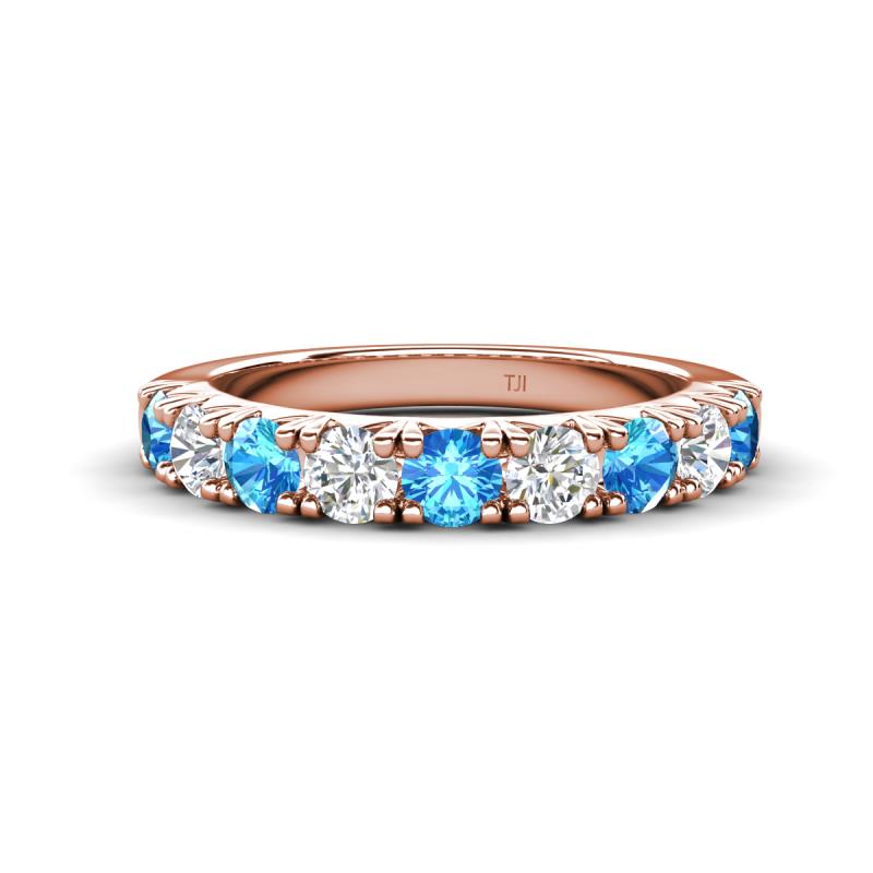 Malaine 0.85 ctw Blue Topaz and Lab Grown Diamonds (3.00 mm) 9 Stone Wedding Band 