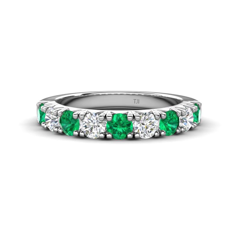 Malaine 0.90 ctw Emerald and Lab Grown Diamonds (3.00 mm) 9 Stone Wedding Band 