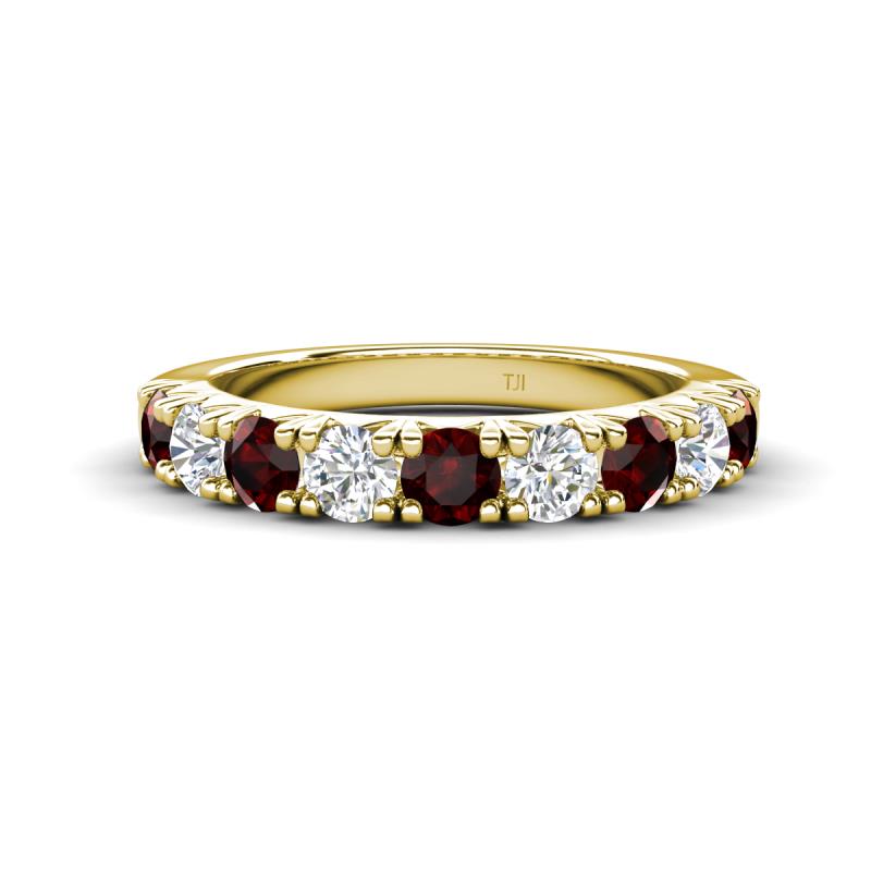 Malaine 0.98 ctw Red Garnet and Lab Grown Diamonds (3.00 mm) 9 Stone Wedding Band 