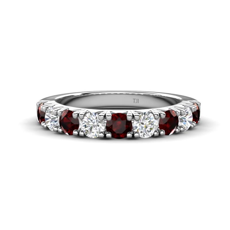 Malaine 0.98 ctw Red Garnet and Lab Grown Diamonds (3.00 mm) 9 Stone Wedding Band 