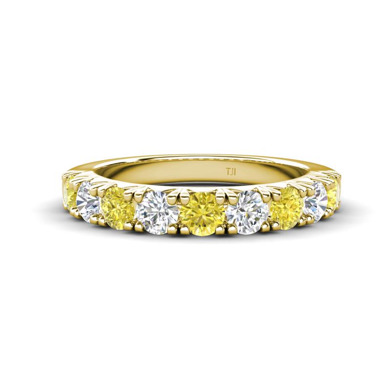 Malaine 0.90 ctw Yellow Diamond and Lab Grown Diamonds (3.00 mm) 9 Stone Wedding Band 