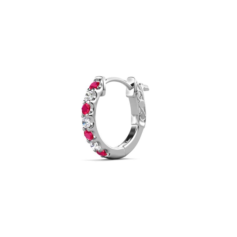 Nico 0.14 ctw Petite Single Huggie Earring in Ruby and Natural Diamonds 