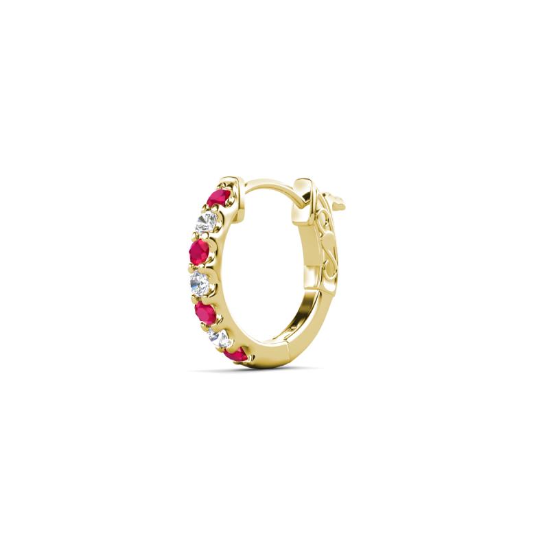 Nico 0.14 ctw Petite Single Huggie Earring in Ruby and Natural Diamonds 