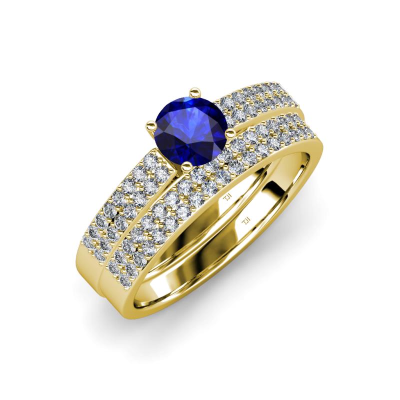 Aurum 2.00 ctw Blue Sapphire Accented Natural Diamonds Double Row Bridal Set Ring  