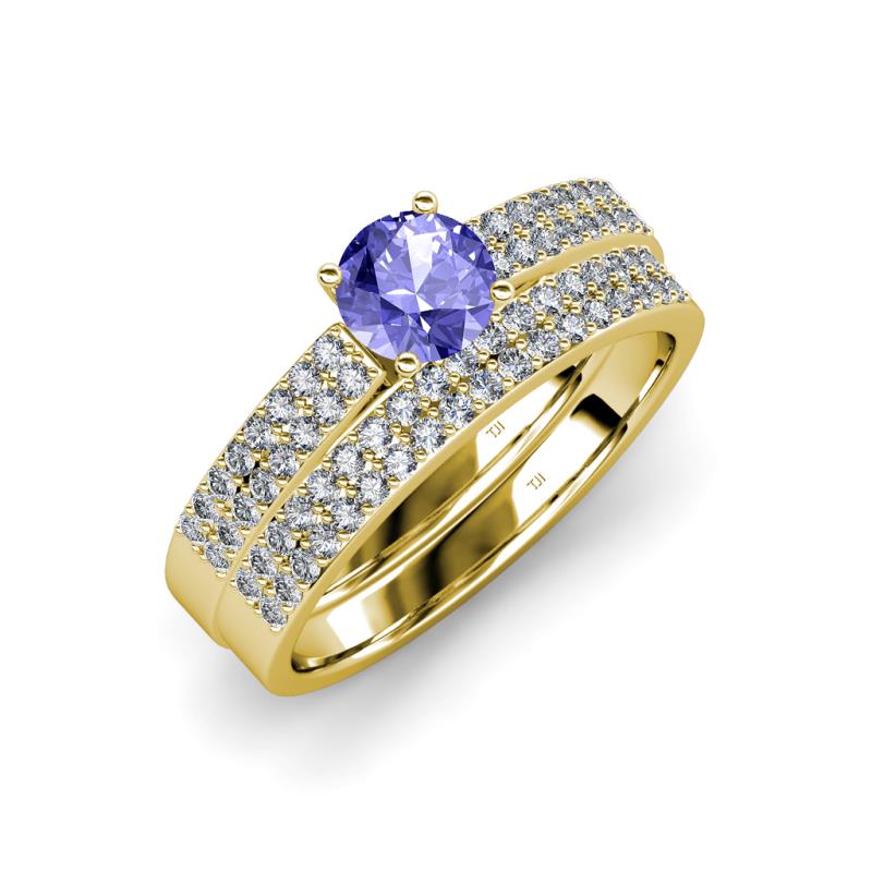 Aurum 1.62 ctw Tanzanite Accented Natural Diamonds Double Row Bridal Set Ring  